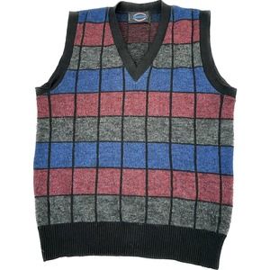 Vintage Jantzen Wool Acrylic Check USA Medium Vneck Sweater Vest VTG